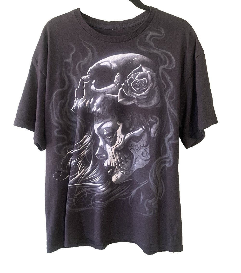 Liquid Blue Shirt Mens XL Black Dia De Los Muertos Sugar Skull Punk Graphic Tee
